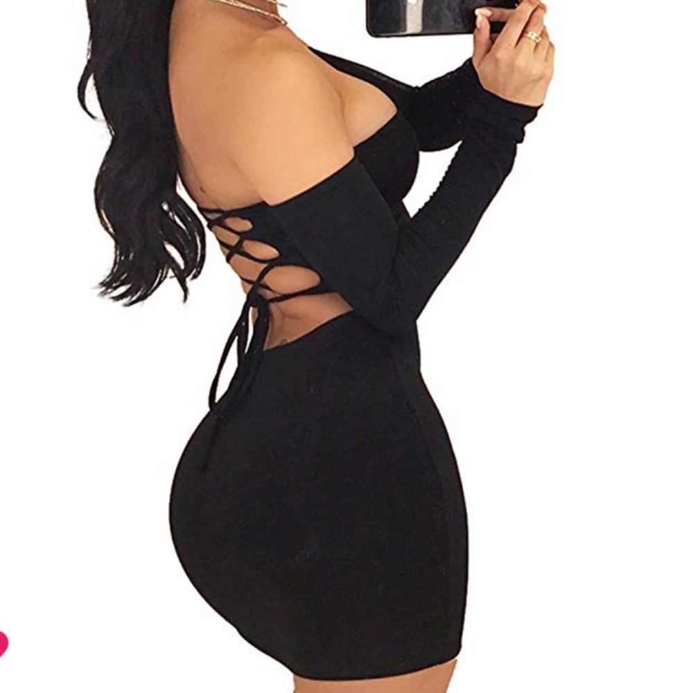 Off Shoulder Backless Lace Up Club Bodycon Dress